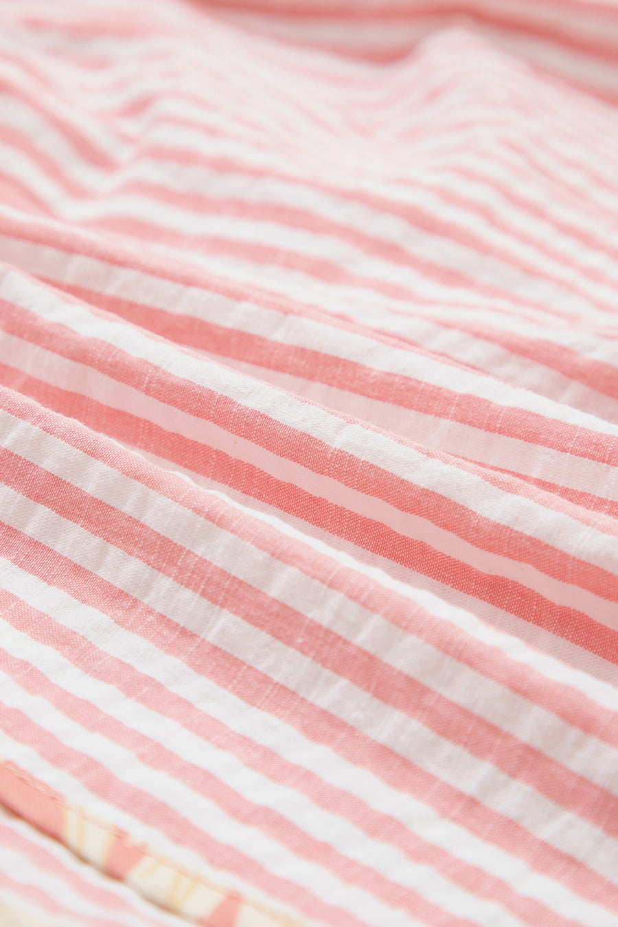 Light Pink Floral Trim Ribbon Drawstring Striped Casual Shorts