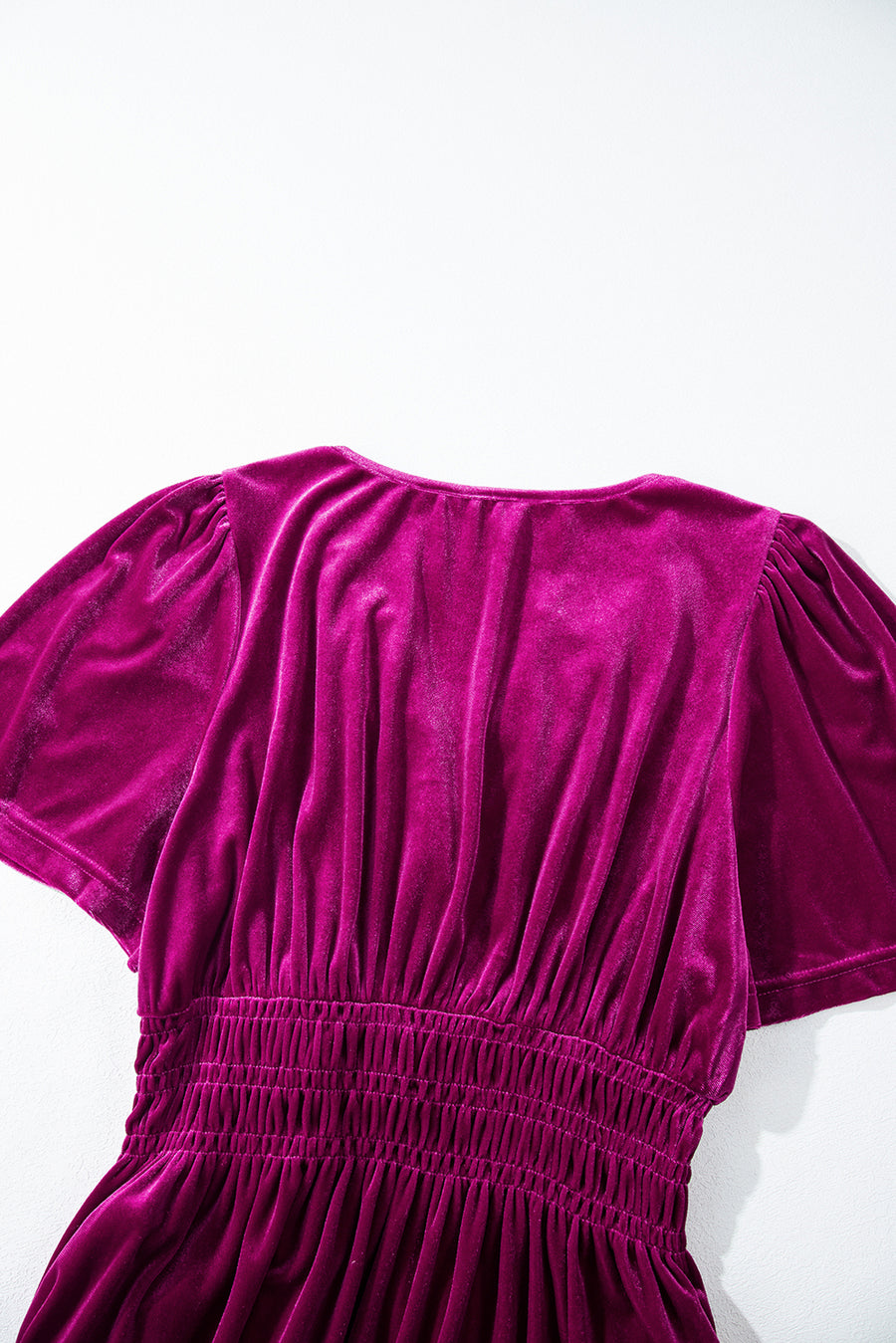 Velvet Puff Short Sleeve Smocked Waist Tiered Maxi Dress with Pockets- 3 Colors