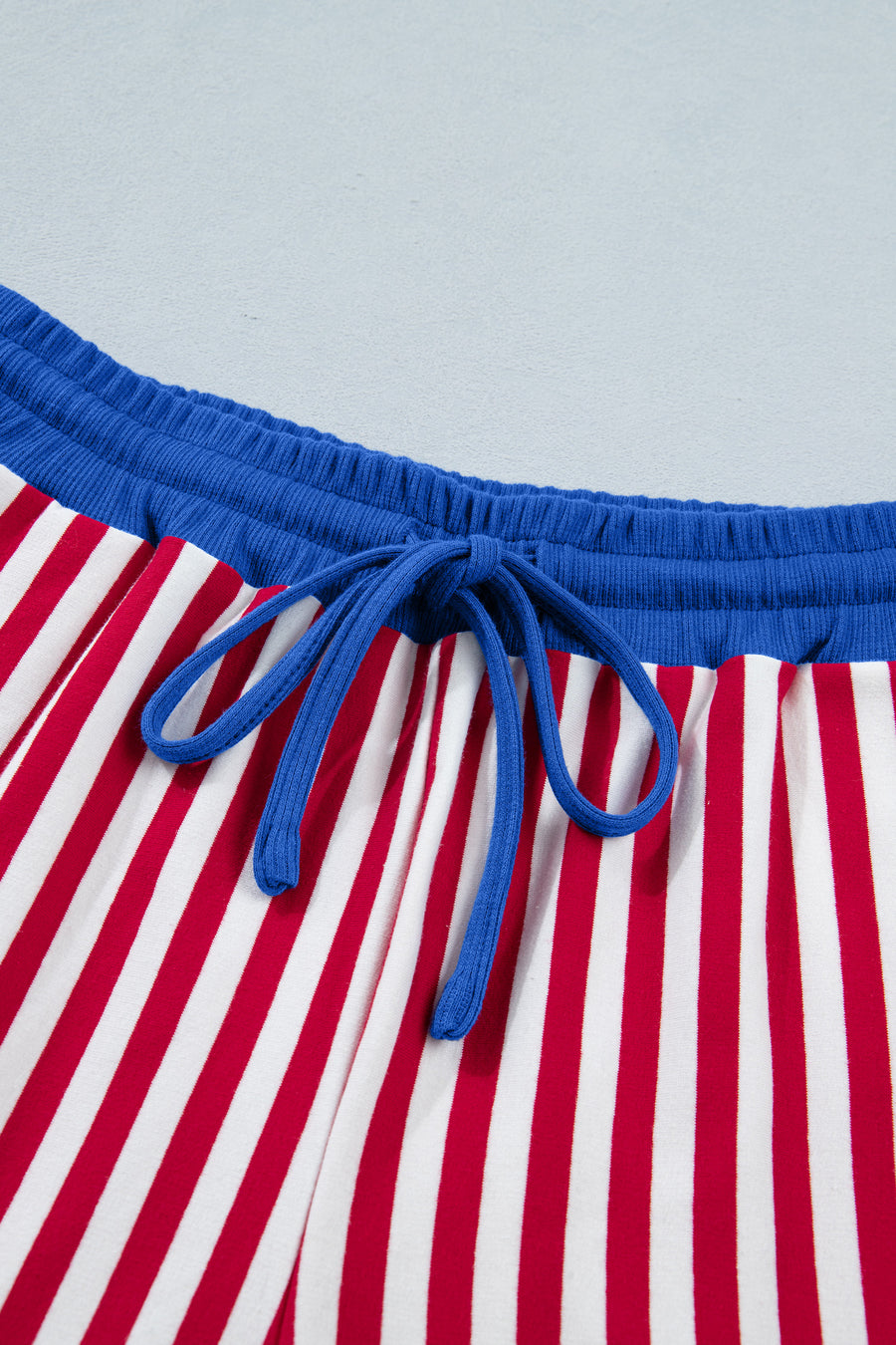 Striped Contrast Trim V-Neck T-Shirt and Drawstring Elastic Waist Shorts Set- 4 Colors