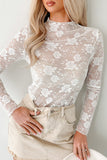 Floral Mock Neck Lace Long Sleeve Mesh  Top- 2 Colors