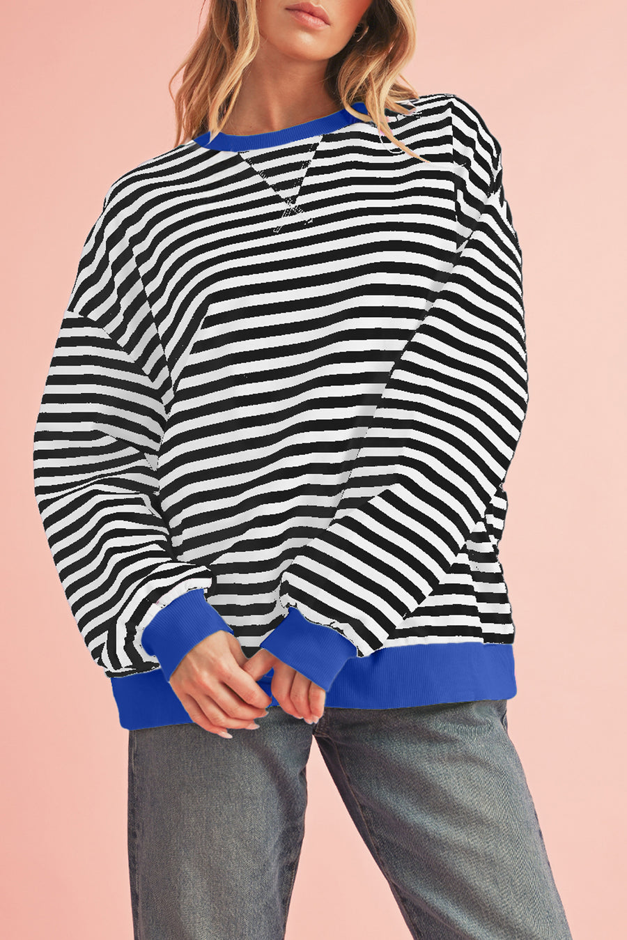 Striped Contrast Trim Oversized Sweatshirt- 4 Colors