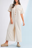 Button-Up Patchwork Pocket Short Sleeve Jumpsuit