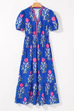 Floral Ruffle Hem Contrast Trim Neckline Midi Dress- 3 Colors