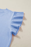 Ribbed Trim Crew Neck Ruffled Short Sleeve Sweater- 3 Colors