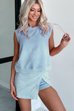 Yellow Cream Solid Color Washed Sleeveless Top Split Skort Cotton 2pcs Outfit