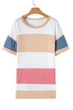 Dusty Color Block Patchwork Side Slit Tunic T-Shirt