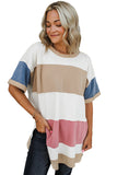 Dusty Color Block Patchwork Side Slit Tunic T-Shirt
