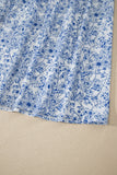 Sky Blue Floral Print Knot Straps High Waist Flared Maxi Dress