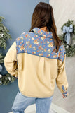 Apricot Floral Patchwork Detail Collar V Neck Long Sleeve Top