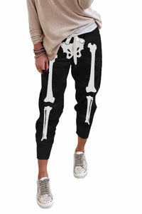 Women's Skeleton Print Drawstring Elastic Waist Joggers