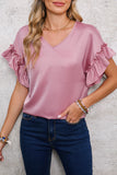 Toadstool Satin Ruffle Sleeve V-Neck Blouse
