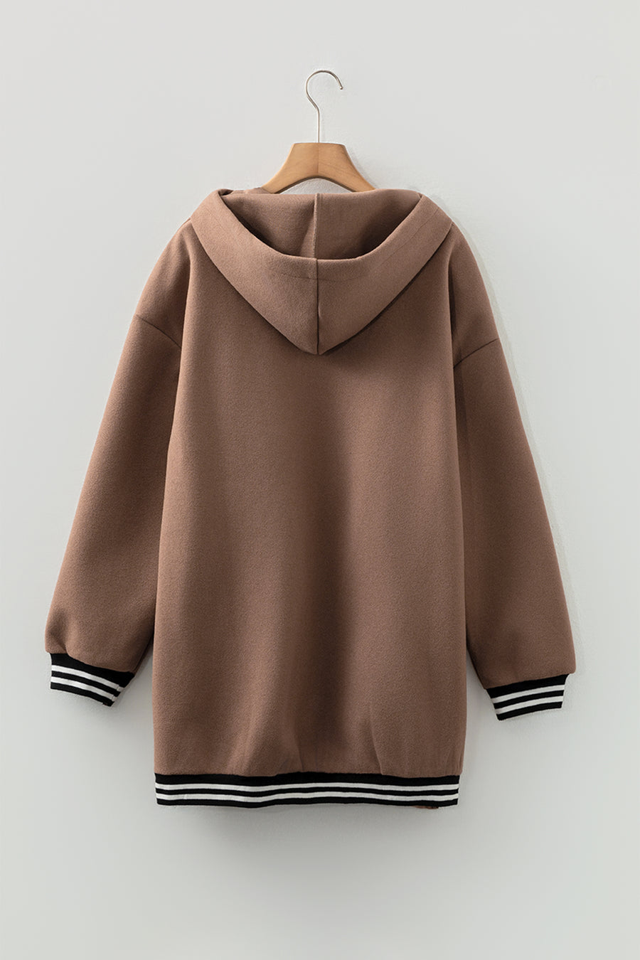 Contrast Cuff Drop Shoulder Zip-Up Tunic Hoodie- 3 Colors