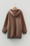 Contrast Cuff Drop Shoulder Zip-Up Tunic Hoodie- 3 Colors