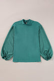 Spearmint Swiss Dot Mock Neck Balloon Sleeve Blouse