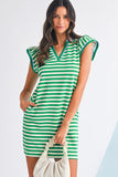 Striped Ruffle Short Sleeve Contrast Neckline Mini Dress- 3 Colors