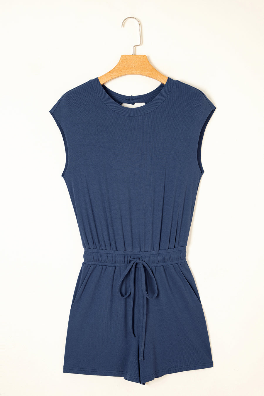 Cut-Out Back Drawstring Knit Romper- 2 Colors