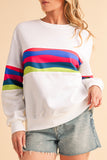Green Multicolored Wavy Striped Crew Neck Long Sleeve Top- 2 Colors