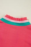 Puff Sleeve Color Block Frill V-Neck Blouse