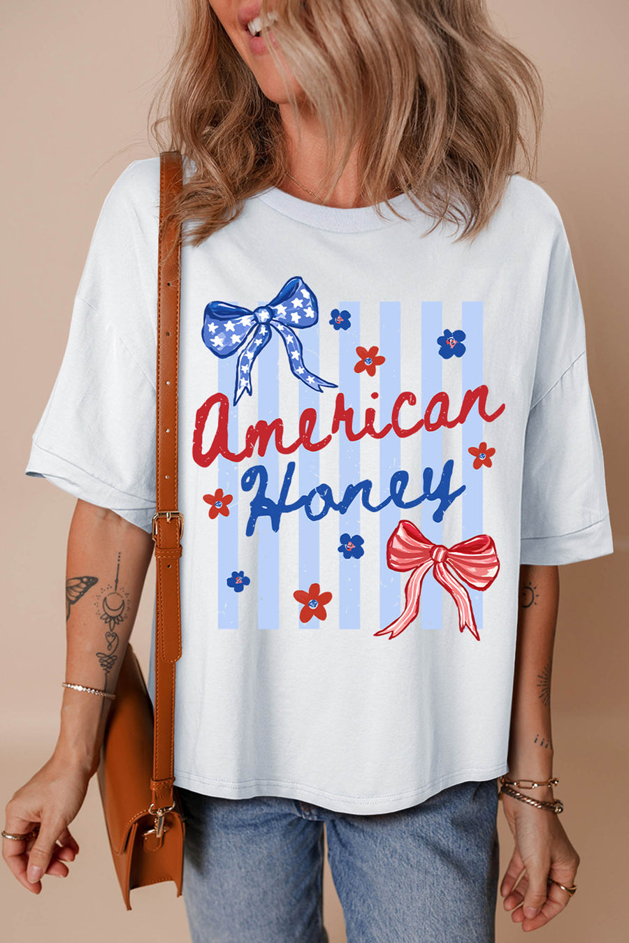 White American Honey Flowers and Bows Graphic T-Shirt