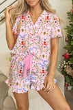 Pink Nutcracker Print Short Sleeve Button-Up Shirt and Shorts Pajamas