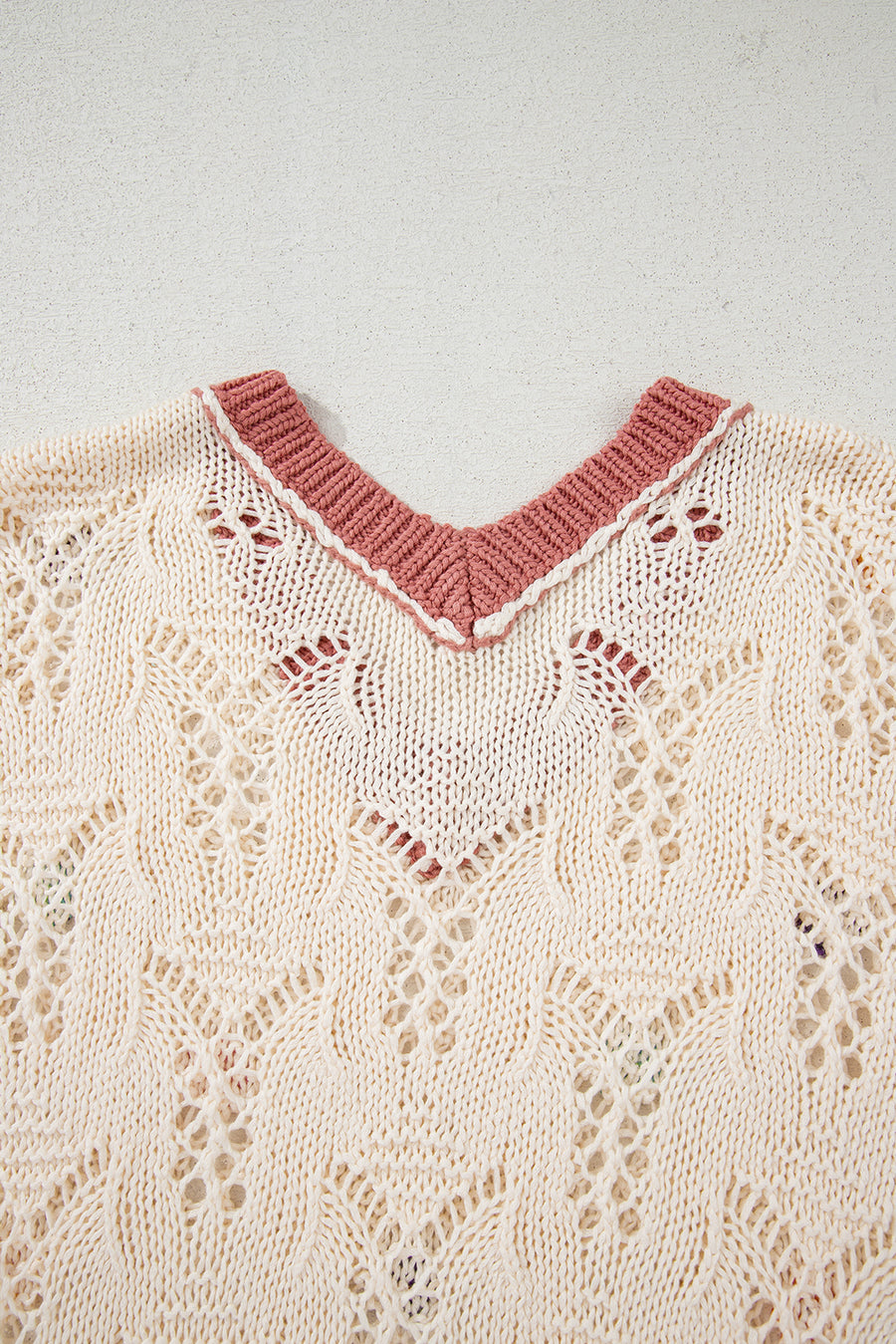Ivory Floral Crochet Contrast Trim Knit Sweater