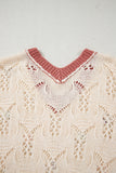 Ivory Floral Crochet Contrast Trim Knit Sweater