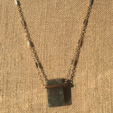 Gold Tone Natural Stone Pendant Necklace- Gray