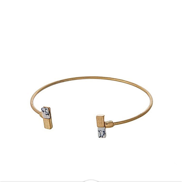 Dainty Gold Tone Cuff Bracelet with Natural Stones- White