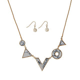 Gold Tone Geometric Necklace Set- Howlite