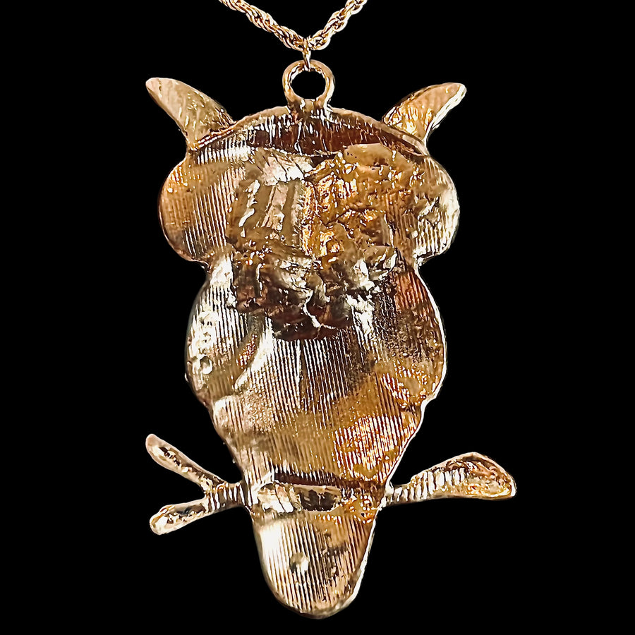Rhinestone Owl Glazed Branch Pendant Sweater Chain - White And Black