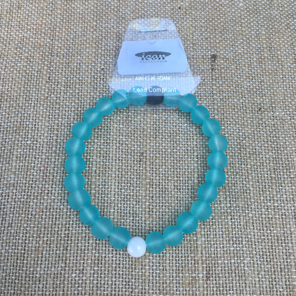 Bead & Pearl Stretch Bracelet- Turquoise