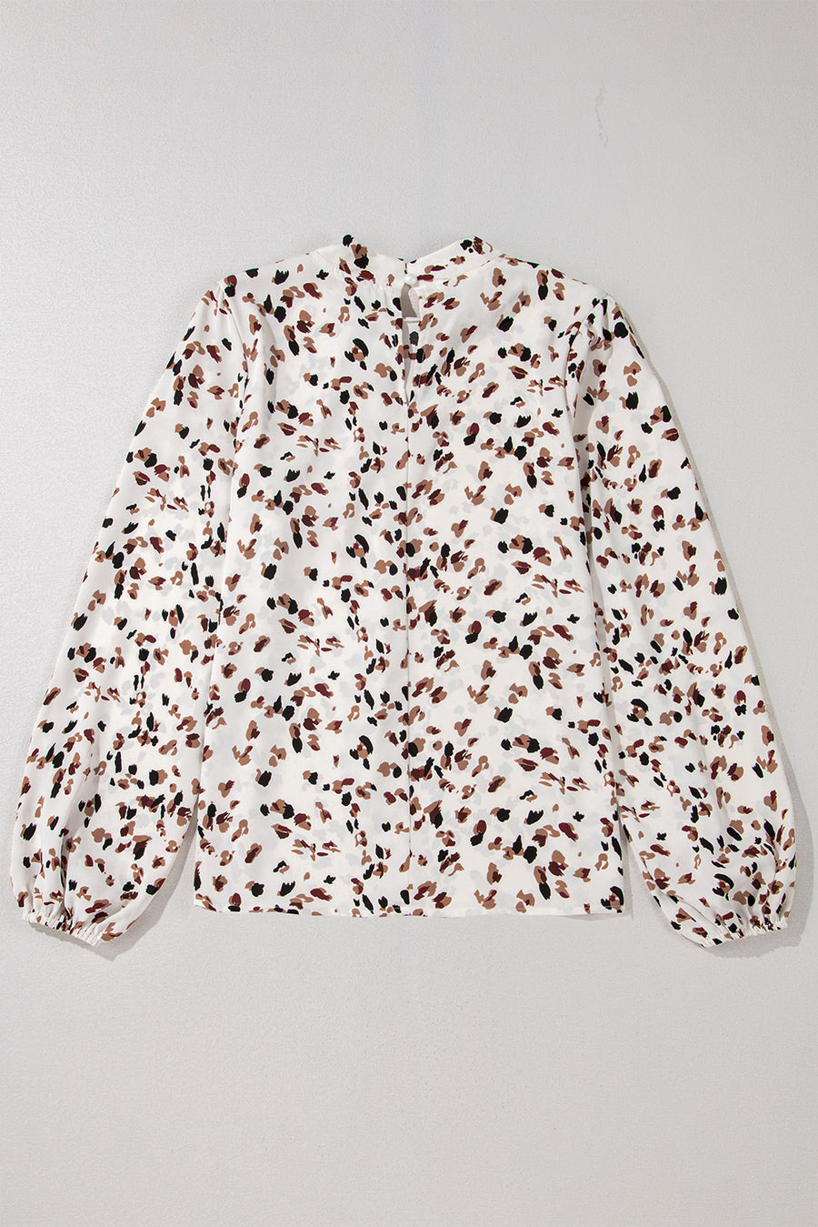 Leopard Print Mock Neck Long Sleeve Pleated Blouse- 2 Colors