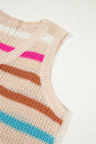 Khaki Striped V-Neck Textured Knit Vest