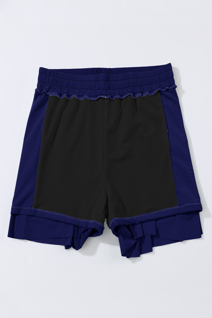 Navy Blue Drawstring Elastic Waist Built-In Brief Swim Shorts