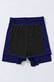 Navy Blue Drawstring Elastic Waist Built-In Brief Swim Shorts