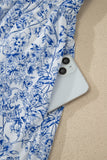 Sky Blue Floral Print Knot Straps High Waist Flared Maxi Dress