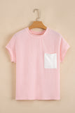 Twist Ribbed Color Block Pocket Crew Neck T-Shirt- 4 Colors