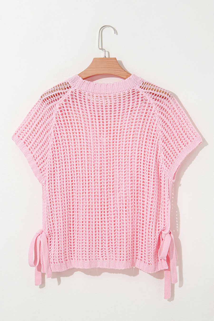 Side Tie Crochet Knit Short Sleeve Sweater- 2 Colors