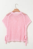 Side Tie Crochet Knit Short Sleeve Sweater- 2 Colors