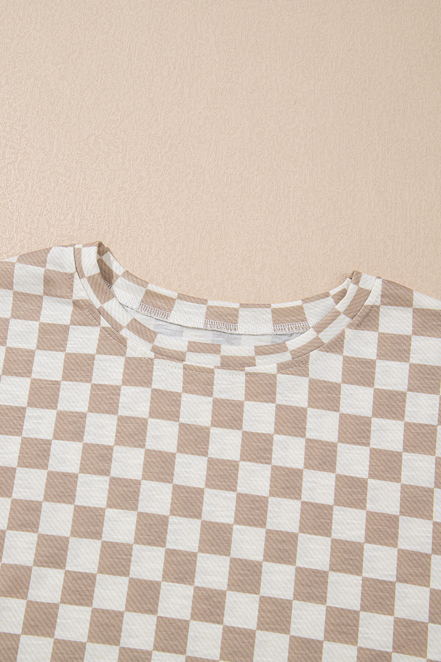 Brown Checkerboard T Shirt and High Waist Skort Set
