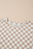 Brown Checkerboard T Shirt and High Waist Skort Set