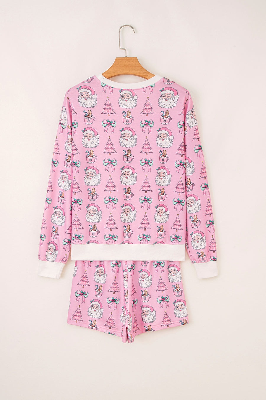 Pink Santa Claus Graphic Christmas Tree Long Sleeve Pajama Set- 2 Colors