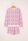 Pink Santa Claus Graphic Christmas Tree Long Sleeve Pajama Set- 2 Colors