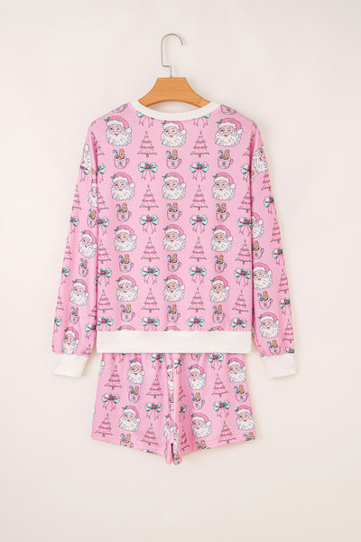 Pink Santa Claus Graphic Christmas Tree Pajama Set