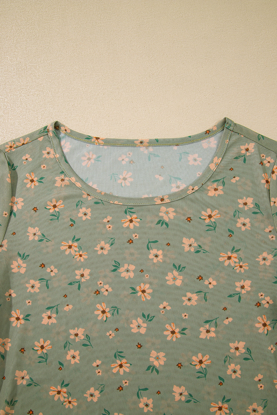 Floral Print Mesh Slim Fit Long Sleeve Blouse- 2 Colors