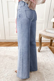 Beau Blue Button Zip High-Waist Flared Hem Jeans