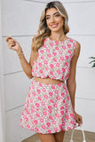 Pink Boho Floral Print Cropped Top Mini Skirt Set