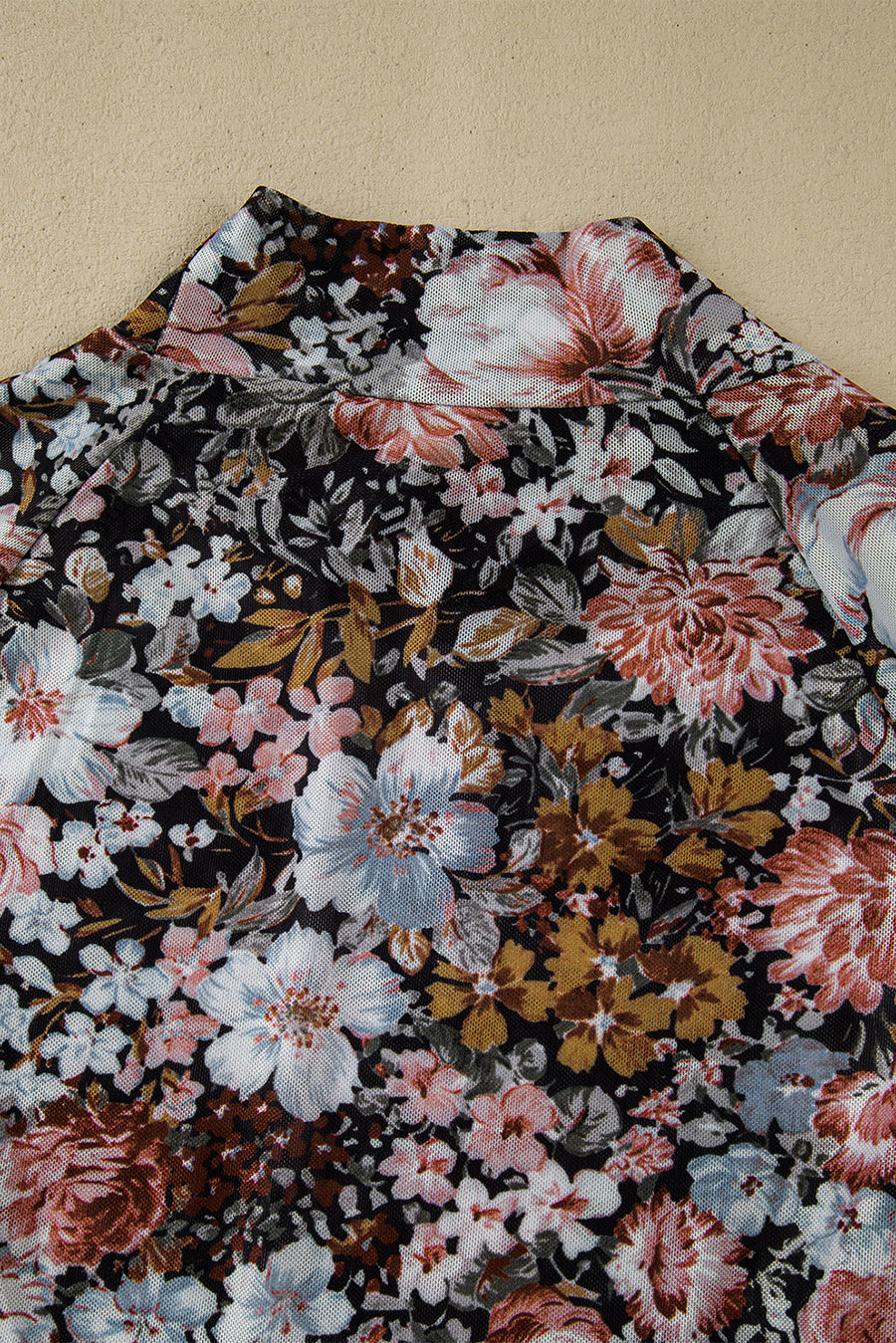 Floral Mock Neck Long Sleeve Mesh Blouse- 2 Colors