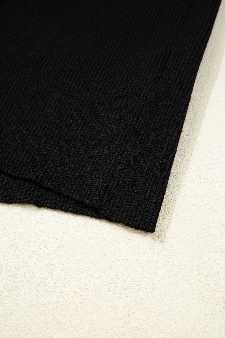 Black Ribbed Knit Cold Shoulder Plain Sweater