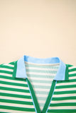 Striped Ruffle Short Sleeve Contrast Neckline Mini Dress- 3 Colors